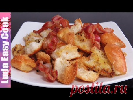 ХРУСТЯЩИЕ СУХАРИКИ с ЧЕСНОКОМ и БЕКОНОМ – быстрая ЗАКУСКА к фильму - bread croutons recipe easy