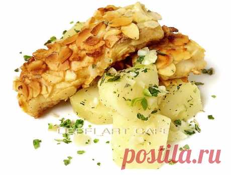 ТРЕСКА АМАНДИН
Треска в миндале (Cod Amandin) – очень простое и очень французское блюдо. Все элементарно, но изыскано и вкусно!