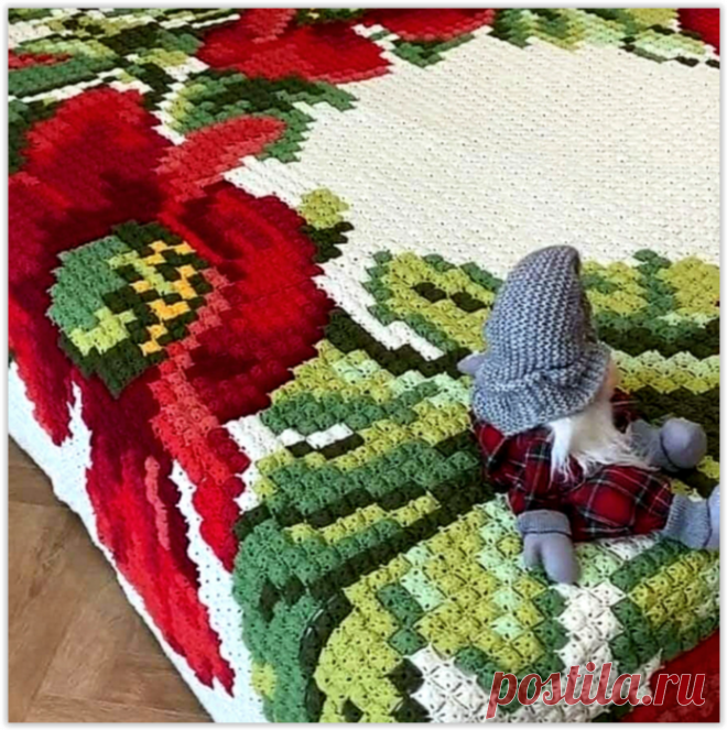 Роскошное покрывало «Алые маки» - вяжем шедевр в технике пиксельного вязания крючком