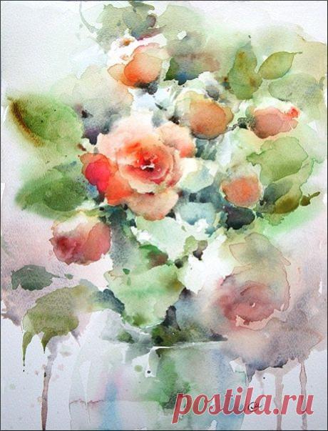 Розы в исходном акварель 9x12 дюймов по CMwatercolors - Мария Стецко -