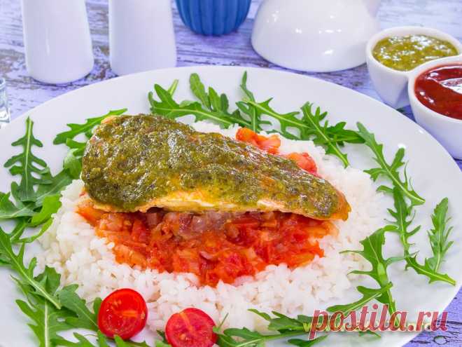 Морской окунь, запеченный с помидорами и песто. Морской окунь, запеченный с помидорами и песто