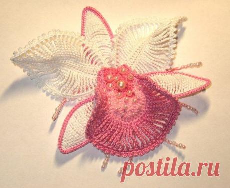 нежный и красивый - цветок орхидея от Пуси- полный мастер класс, вязание крючком.