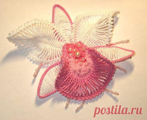 нежный и красивый - цветок орхидея от Пуси- полный мастер класс, вязание крючком.