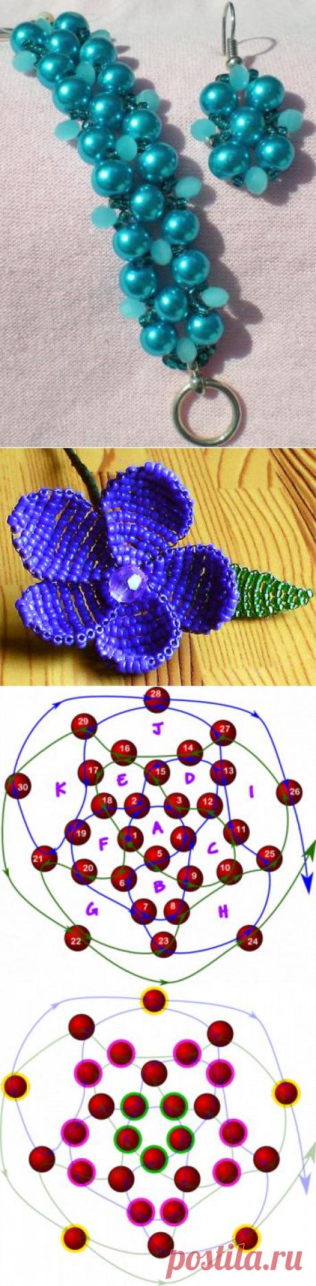 Сплести из бисера украшения: цветы, браслет, серьги по схемам