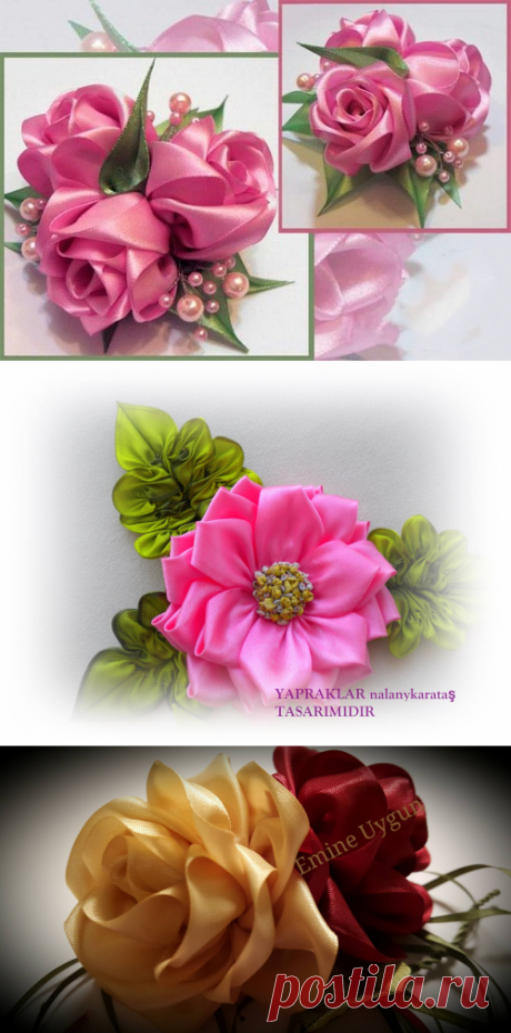 Очаровательные розы из шелковых лент, МК — Рукоделие
