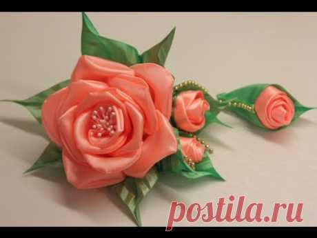Объемный цветок из атласной ленты Мастер-класс/Surround the flower of satin ribbon. Master class