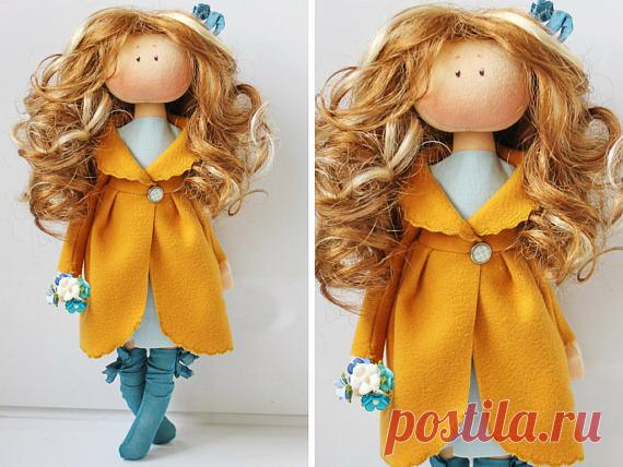Fabric doll Muñecas Orange doll Poupée Art doll Puppen Gift