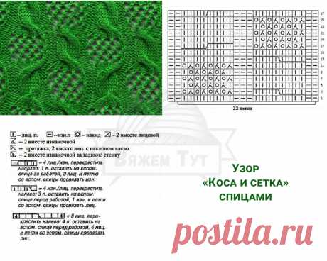 Узор «Коса и сетка» спицами Вопреки распространенному мнению, что косы — это узор для плотной, теплой одежды попробуйте связать летнюю кофточку такими косами с сеточкой.