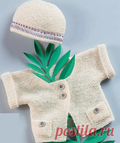 Детский жакетик, вязаный спицами Детский комплект: жакетик, штанишки, шапочка, вязаные спицами