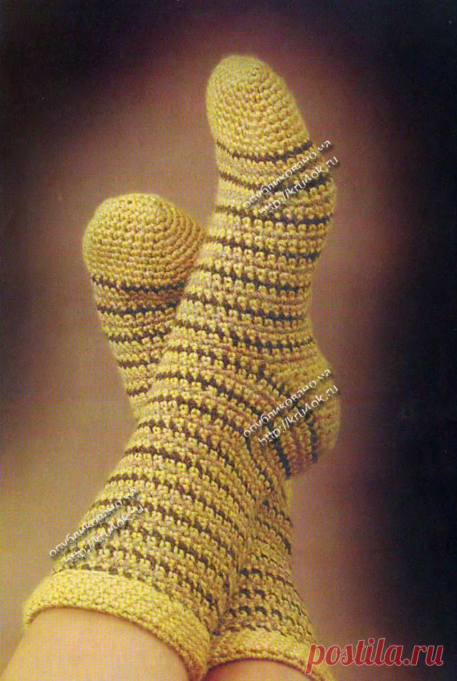 Полосатые носки, связанные крючком - вязание крючком на kru4ok.ru
