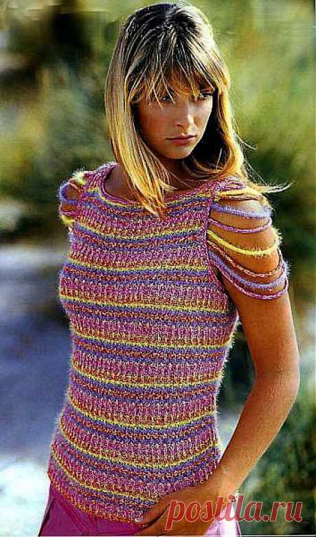 Разноцветный топ с цепочками из воздушных петель. Вяжем для женщин. - 29 Августа 2010 - Вязание спицами, модели и схемы для вязания на спицах
