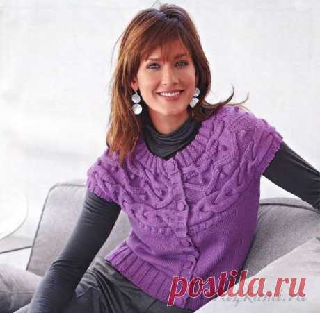 Жакет «Сиреневое настроение» вязаный спицами, описание и схема по ссылке: https://ru4kami.ru/vyazhem-odezhdu/921-zhaket-spicami-..