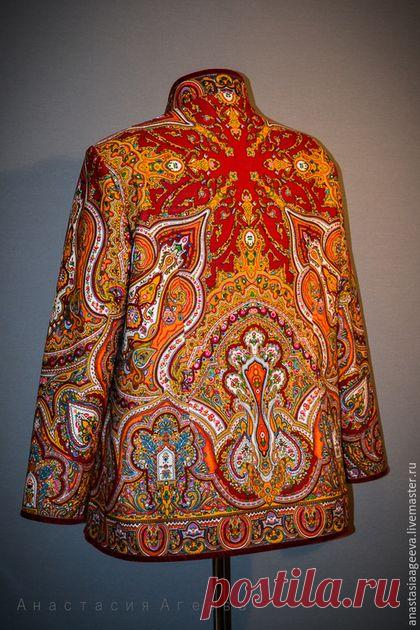 Купить Куртка-жакет из платка "Испанский" в красном. - ярко-красный, орнамент, одежда из платков