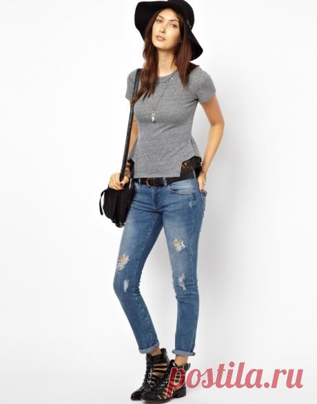 Футболка с кружевными вставками Free People Triblend