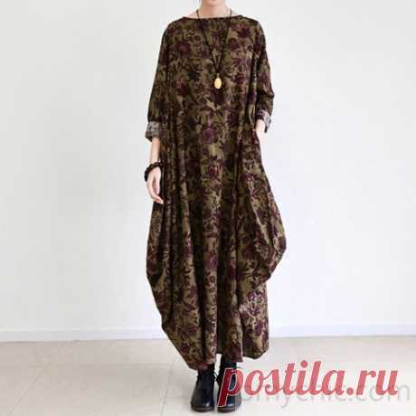 2016 fall brown baggy long sleeve linen dresses long cotton maxi dress oversized cotton clothing