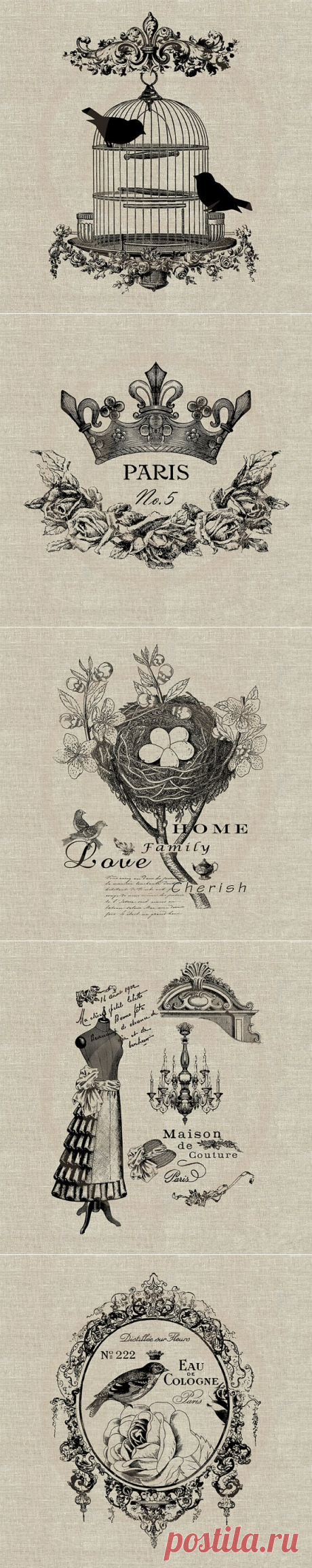 Винтаж. Шаблоны на льне