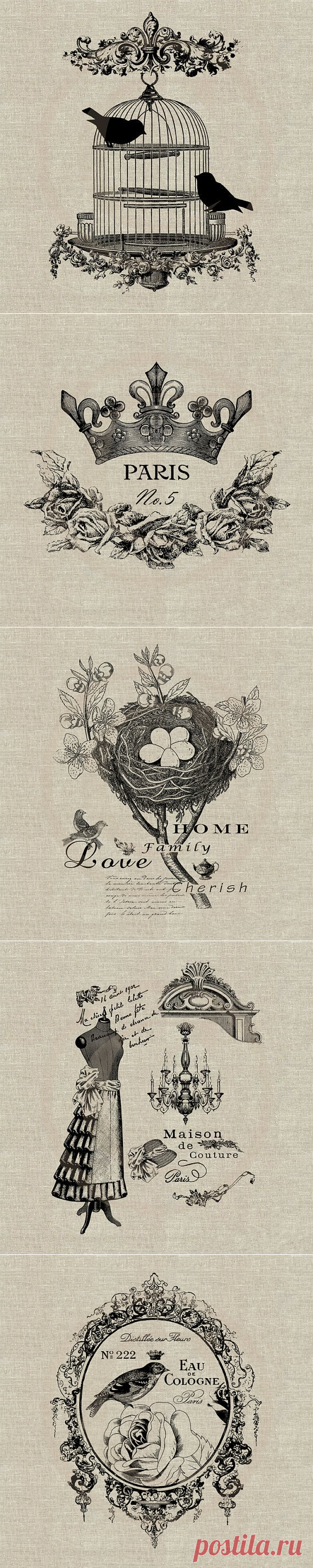 Винтаж. Шаблоны на льне