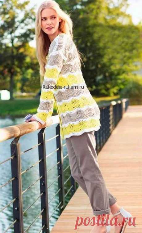 (+2) Как связать спицами женский Пуловер в полоску