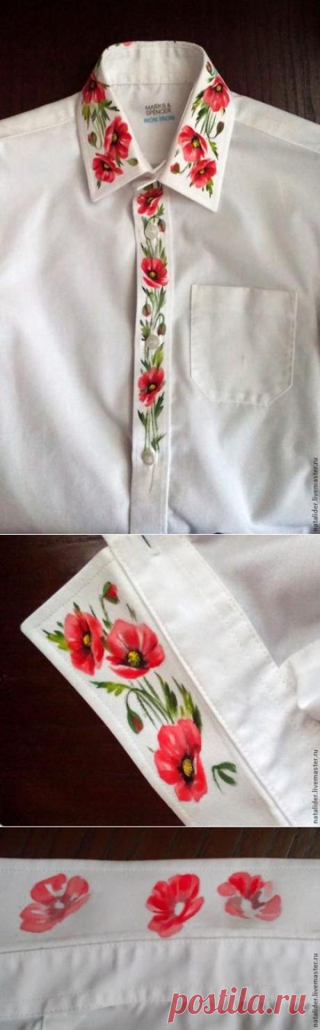 Маки на рубашке. Отличная идея росписи воротника