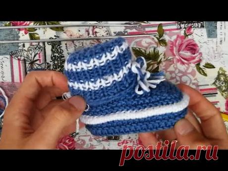 пинетки на двух спицах подробный мастер класс подошва 11см +схема подошвы