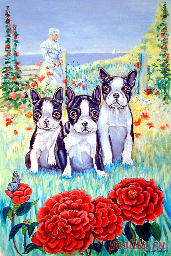 Boston Tea Party - Boston Terrier Dog by Lyn Cook Boston Tea Party - Boston Terrier Dog Painting by Lyn Cook