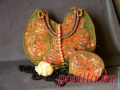 Купить Лоскутная сумка "Коралловые розы". Серия "Розы" - коралловый, рисунок, роза, Витраж