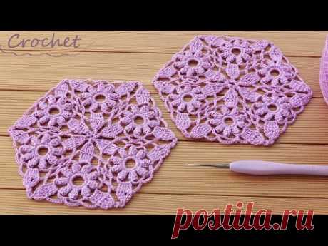 ВЯЗАНИЕ КРЮЧКОМ из МОТИВОВ "Треугольники" без отрыва нити! 🌺Easy Crochet motifs Triangle pattern 🌺
