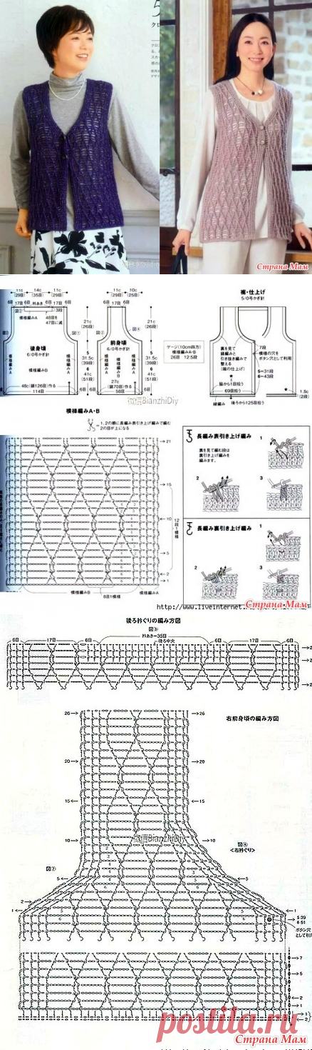 Жилет ажурными ромбами. Крючок. - ВЯЗАНАЯ МОДА+ ДЛЯ НЕМОДЕЛЬНЫХ ДАМ - Страна Мам