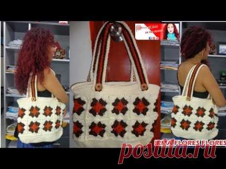 CARTERA O BOLSO  GRANDE EN CUADROS TEJIDA A CROCHET PASO A PASO