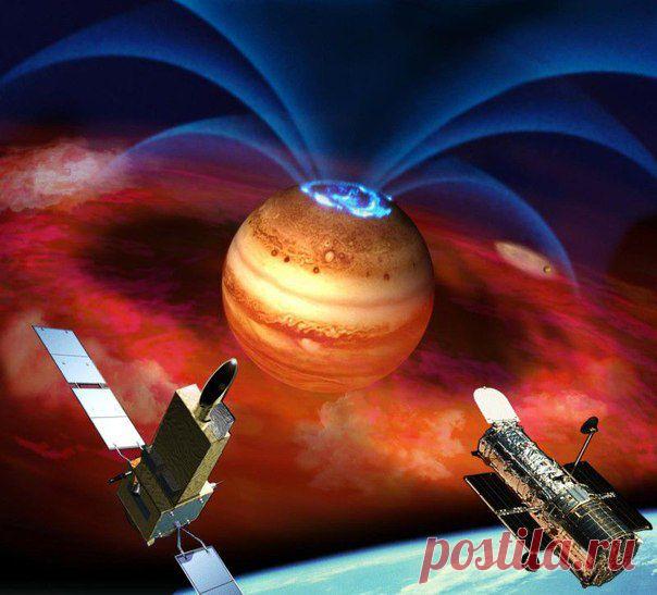 Всполохи полярных сияний на Юпитере окутником / Интересный космос