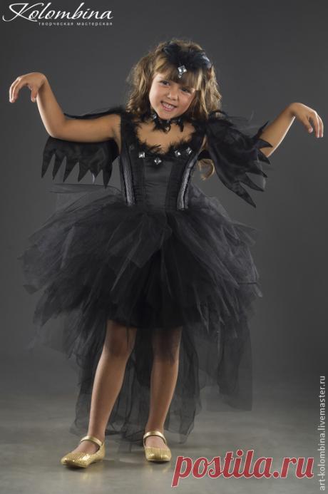 Купить Костюм Ворона - черный, ворона, картина, атлас, фатин, перья