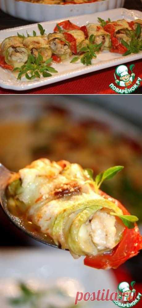 Рулетики из кабачков с сыром, курицей и белыми грибами - кулинарный рецепт
