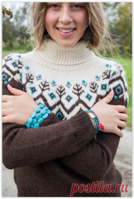 Исландские свитеры, джемперы и жакеты Лопапейса с круглой жаккардовой кокеткой - много красивых моделей для вязания спицами!