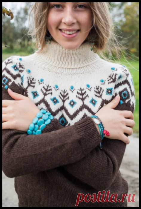 Исландские свитеры, джемперы и жакеты Лопапейса с круглой жаккардовой кокеткой - много красивых моделей для вязания спицами!