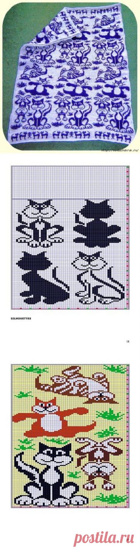 Для любителей кошек. Пледы спицами. Схемы