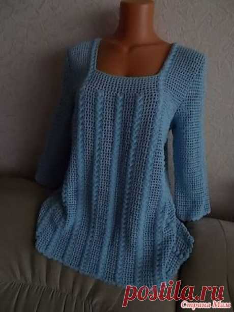 Блуза-Туника крючком. Филейная сетка и рельефный узор. Здравствуйте все!!! Приглашаю связать вместе такую симпатичную и простую в исполнении блузку-тунику.