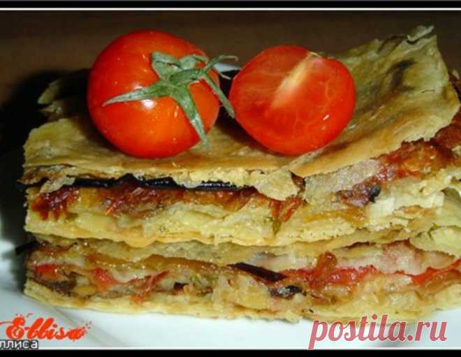 Пирог из лаваша с овощами и грибами