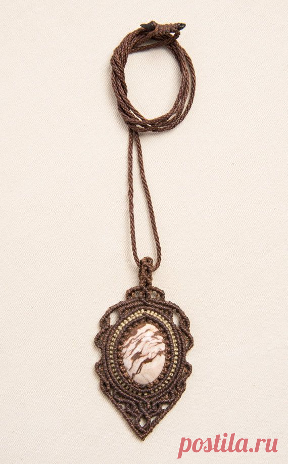 (11) Macrame necklace with Cebra Jasper (natural stone) | Макраме | Ожерелья, Природные Камни и Макраме Ожерелье