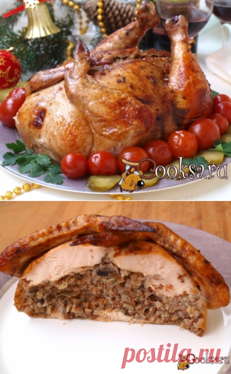 Курица фаршированная гречкой с грибами и луком фото рецепт приготовления