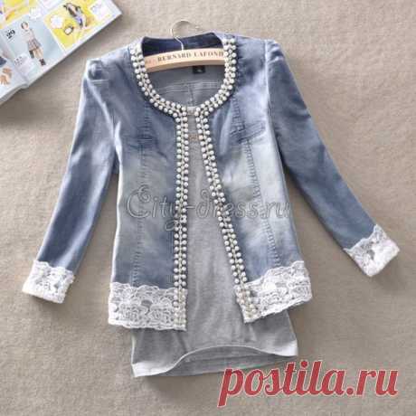 джинсовая куртка с кружевом и бисером - Куртки | Парки - City-Dress.ru