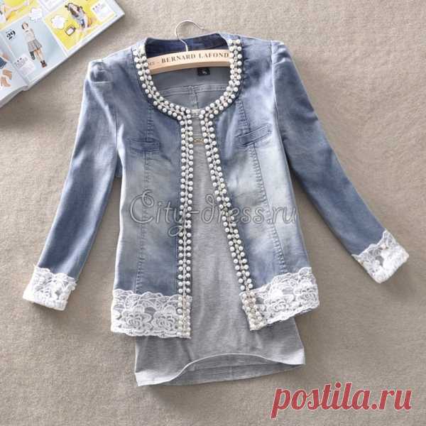джинсовая куртка с кружевом и бисером - Куртки | Парки - City-Dress.ru