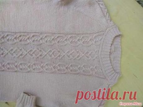 Женский пуловер cпицами      Пуловер связан из стоковой бобинной пряжи 50% хлопка, 50% акрила 1500м в 100 г спицами номер 3 в 6 нитей.На 48-50 размер понадобилось 500 г пряжи.