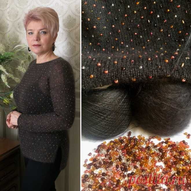 Стильный джемпер из тонкого мохера с бисером. Спицами. Автор - Lilia Vignan (Лилия Вигнан). / endlessyarn.com