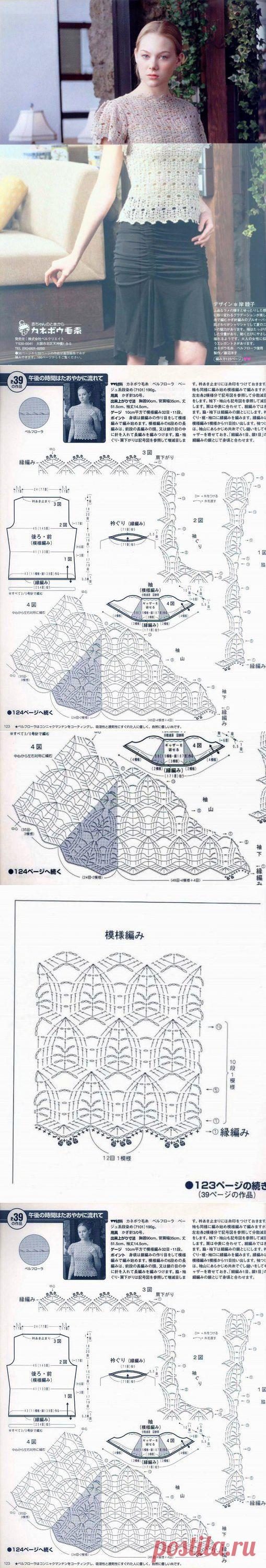 ЛЕТНЯЯ БЛУЗКА С РУКАВАМИ - КРЫЛЫШКАМИ КРЮЧКОМ