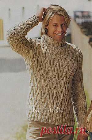 Свитер с эффектным зигзагообразным узором. Вязание для мужчин / Свитера / Спицами