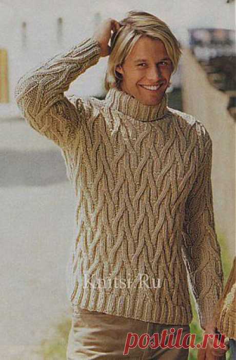 Свитер с эффектным зигзагообразным узором. Вязание для мужчин / Свитера / Спицами