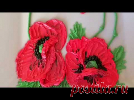 Как рисовать маки мастихином на торте / How to draw a poppies on the cake