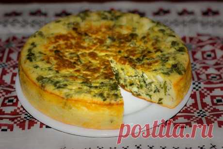 Ленивый пирог с зеленым луком и яйцом. в домашних условиях