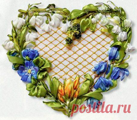 Вышивка лентами Сердце своими руками.