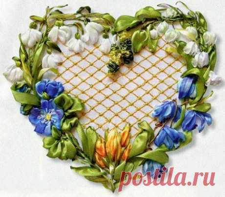 Вышивка лентами Сердце своими руками.